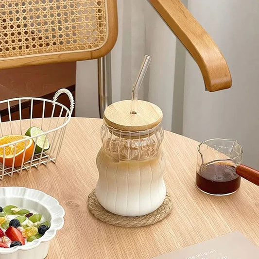 Borosilicate Glass Cup with Bamboo Lid & Straw