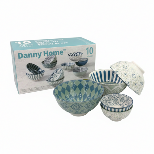Patterned Porcelain Bowl Set – 4.75 inch, 10 Pieces