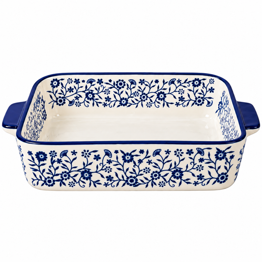 Blue Floral Ceramic Baking Dish with Handles – 8 inch