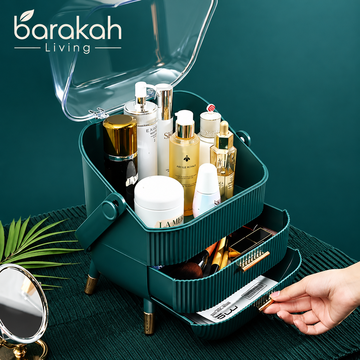 Portable Cosmetic Organizer with Lid & Drawers