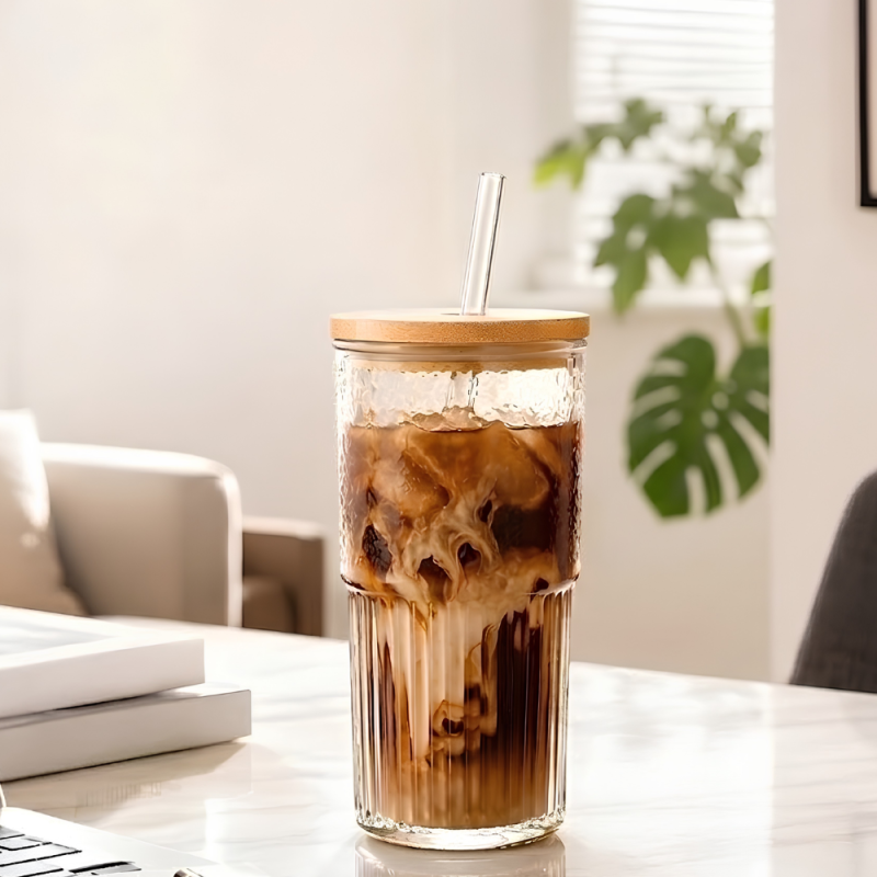 Glass Tumbler with Bamboo Lid & Straw – 500ml