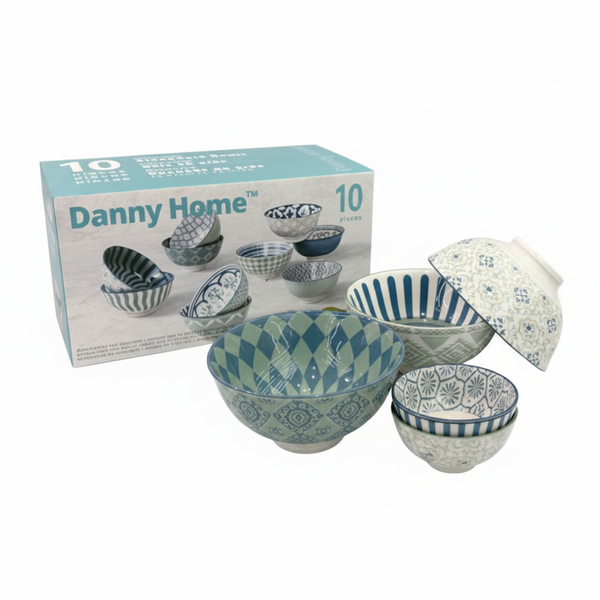Patterned Porcelain Bowl Set – 4.75 inch, 10 Pieces
