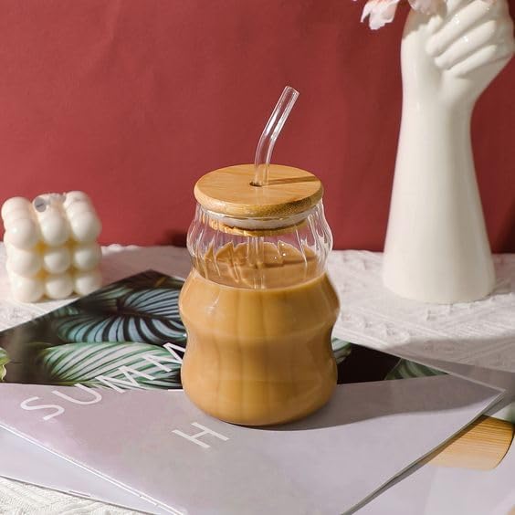 Borosilicate Glass Cup with Bamboo Lid & Straw