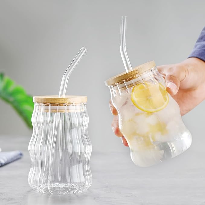 Borosilicate Glass Cup with Bamboo Lid & Straw