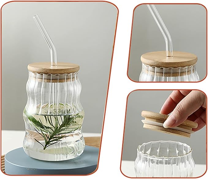 Borosilicate Glass Cup with Bamboo Lid & Straw