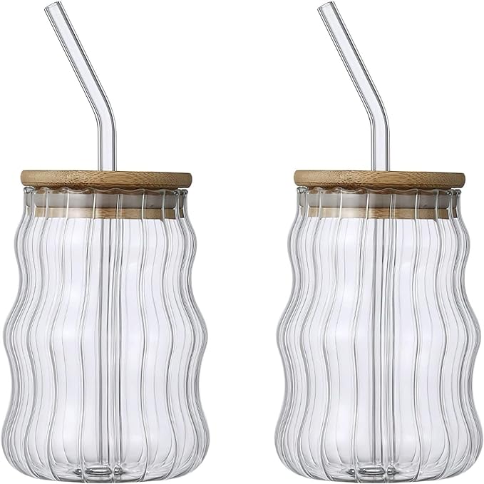 Borosilicate Glass Cup with Bamboo Lid & Straw
