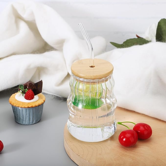 Borosilicate Glass Cup with Bamboo Lid & Straw