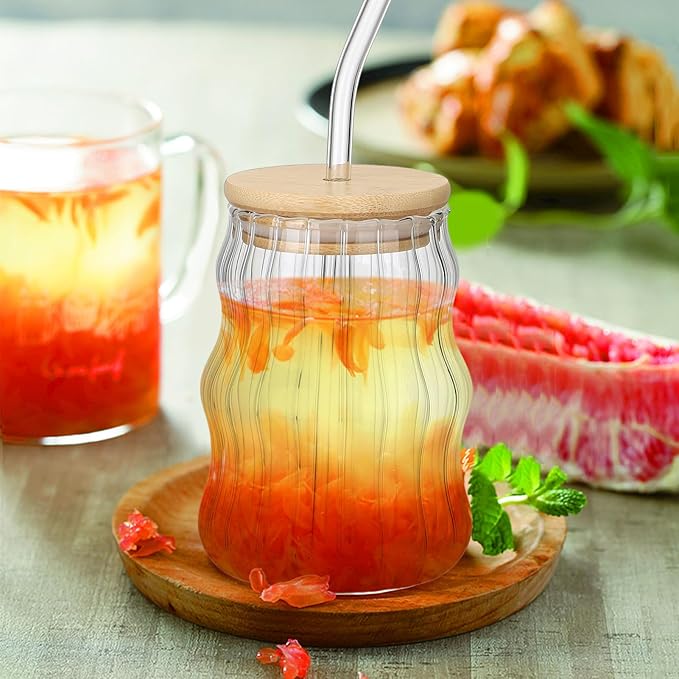 Borosilicate Glass Cup with Bamboo Lid & Straw