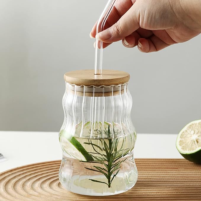 Borosilicate Glass Cup with Bamboo Lid & Straw