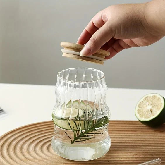 Borosilicate Glass Cup with Bamboo Lid & Straw