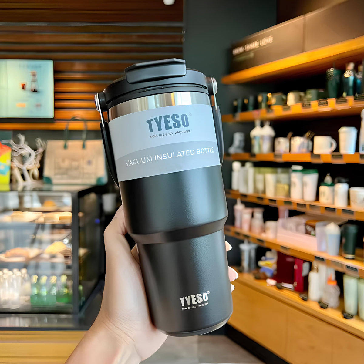 TYESO SteelCore Dual-Lid Insulated Tumbler with Handle – 900ml