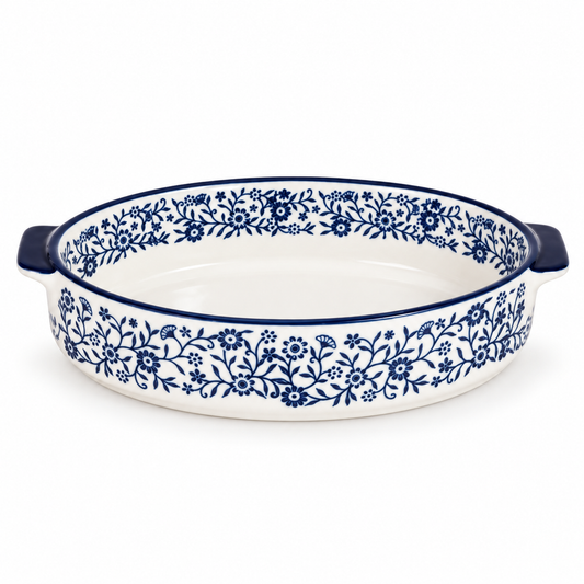 Blue Floral Oval Ceramic Baking Dish with Handles – 11 inch