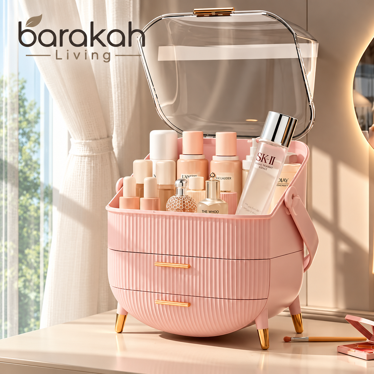 Portable Cosmetic Organizer with Lid & Drawers