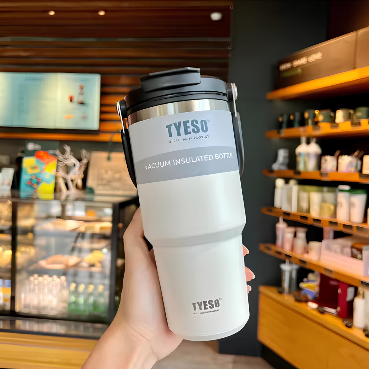 TYESO SteelCore Dual-Lid Insulated Tumbler with Handle – 900ml