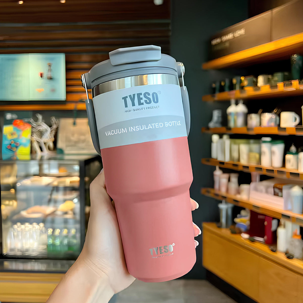 TYESO SteelCore Dual-Lid Insulated Tumbler with Handle – 900ml