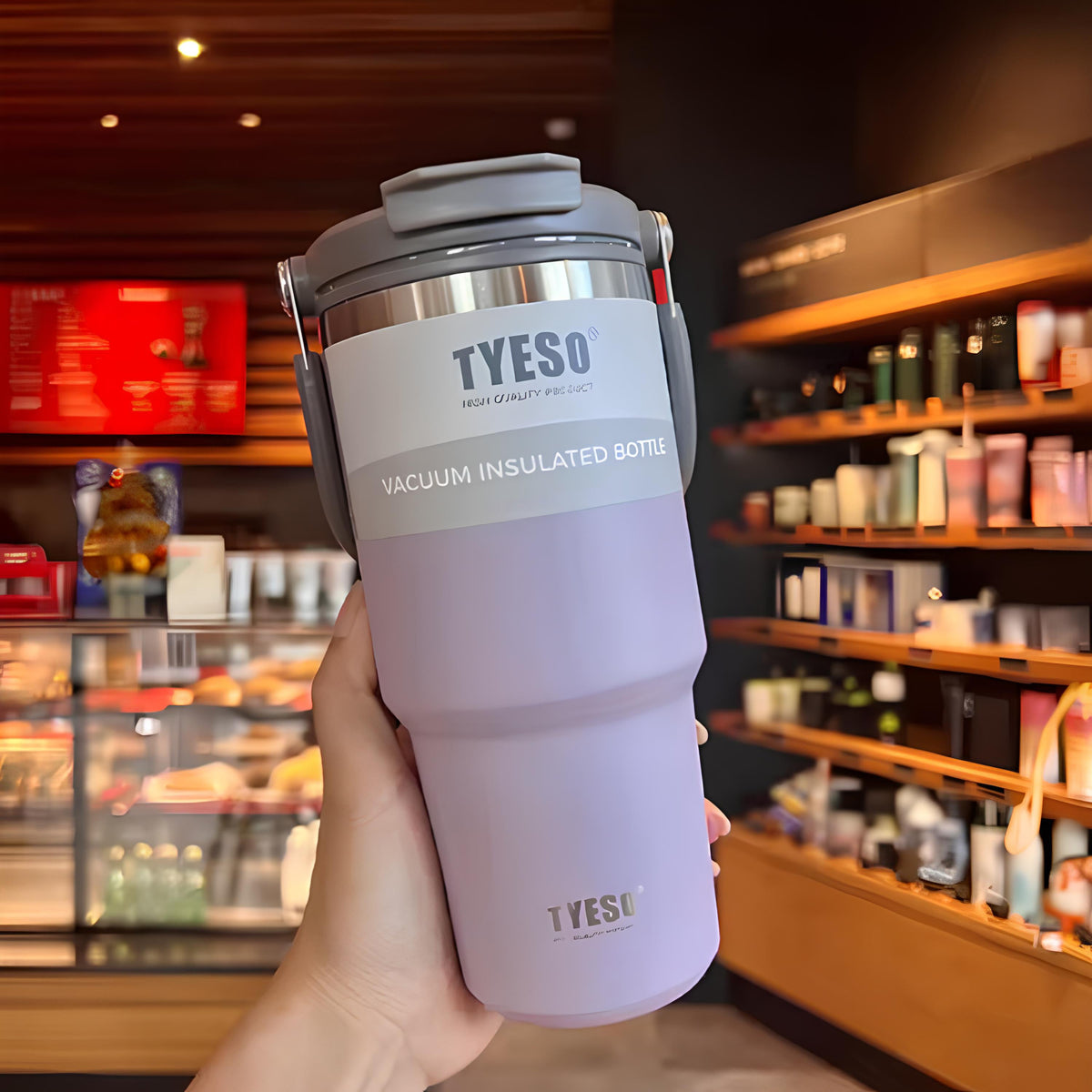 TYESO SteelCore Dual-Lid Insulated Tumbler with Handle – 900ml