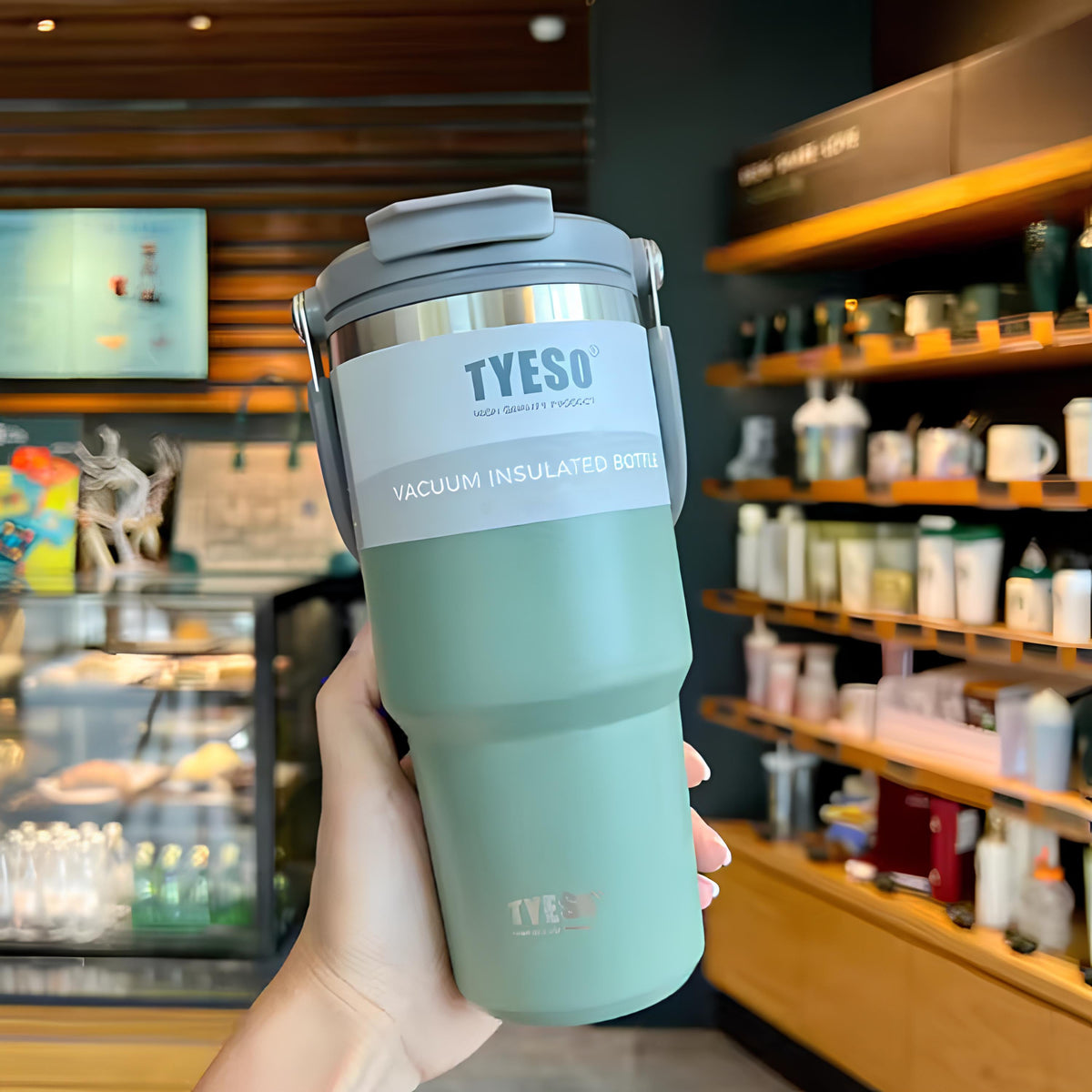 TYESO SteelCore Dual-Lid Insulated Tumbler with Handle – 900ml