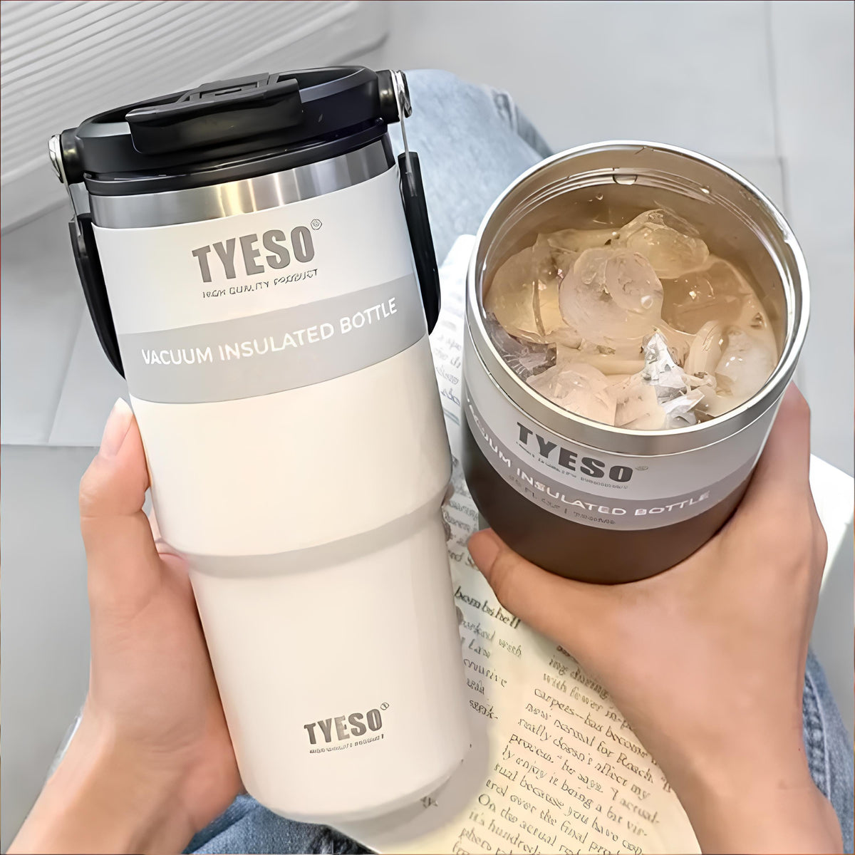 TYESO SteelCore Dual-Lid Insulated Tumbler with Handle – 900ml