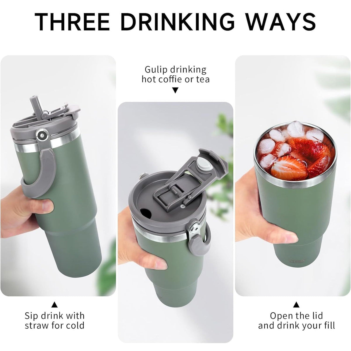 TYESO SteelCore Dual-Lid Insulated Tumbler with Handle – 900ml
