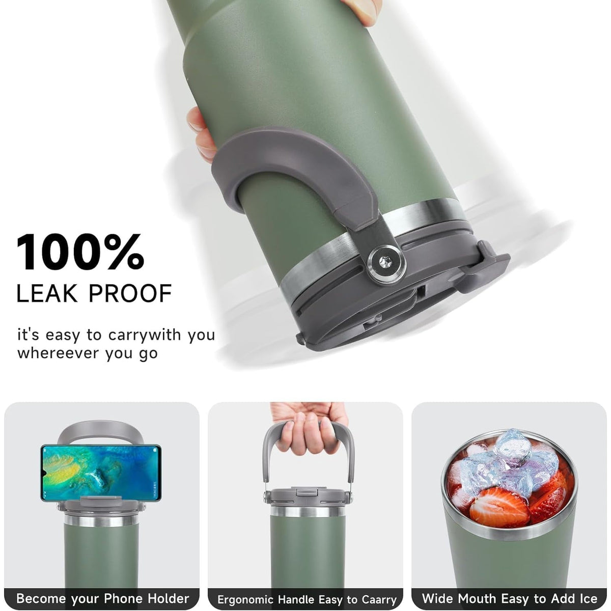 TYESO SteelCore Dual-Lid Insulated Tumbler with Handle – 900ml