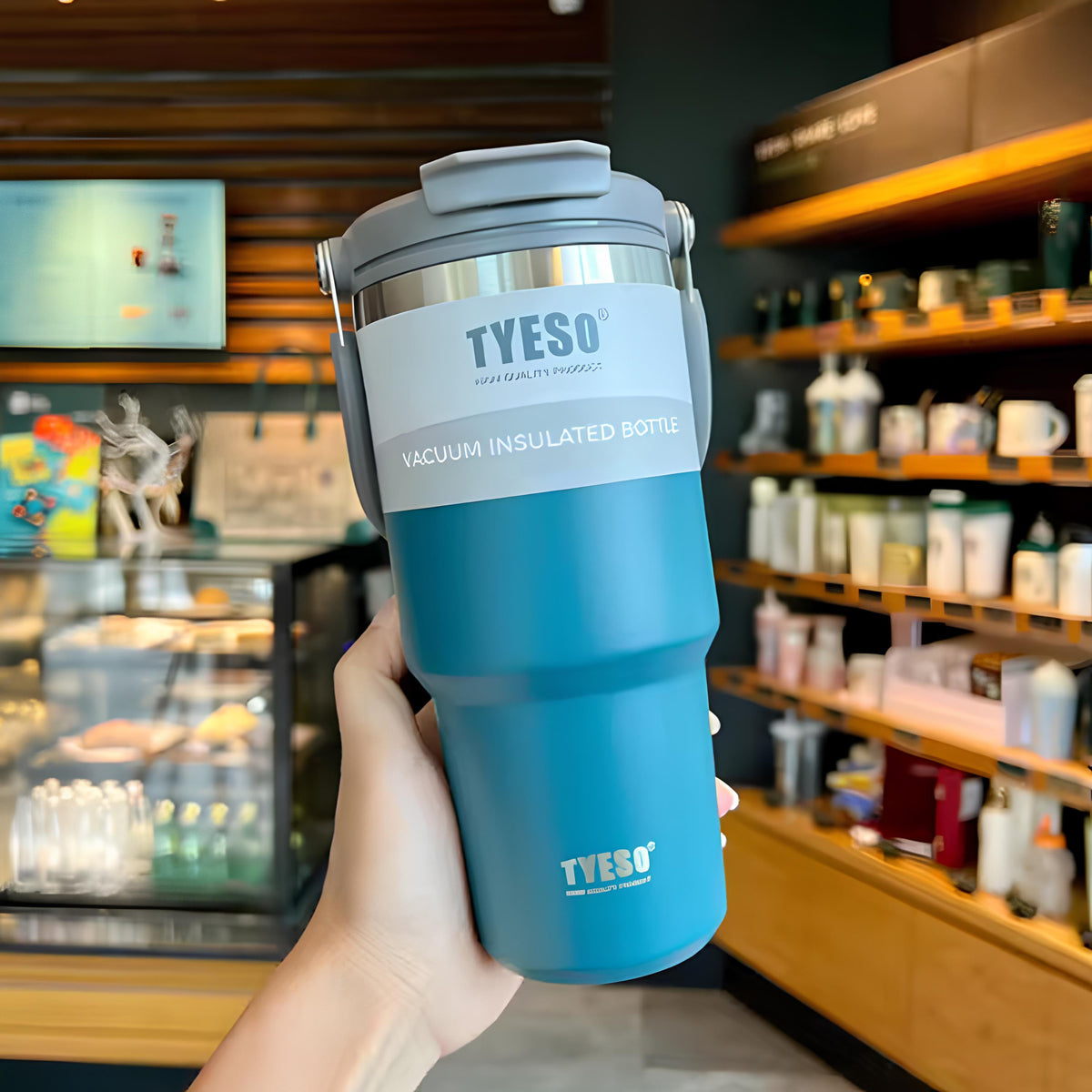 TYESO SteelCore Dual-Lid Insulated Tumbler with Handle – 900ml