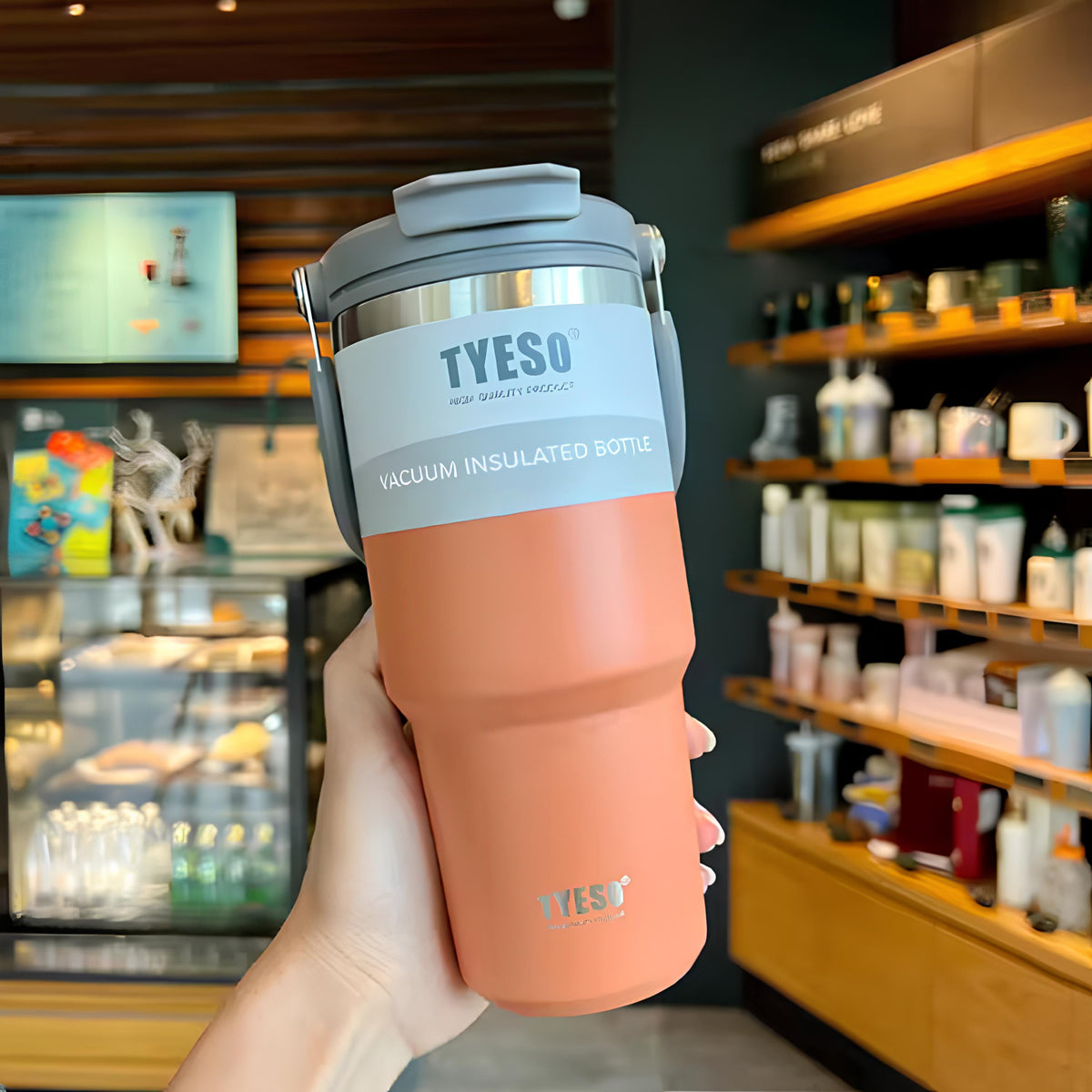 TYESO SteelCore Dual-Lid Insulated Tumbler with Handle – 900ml