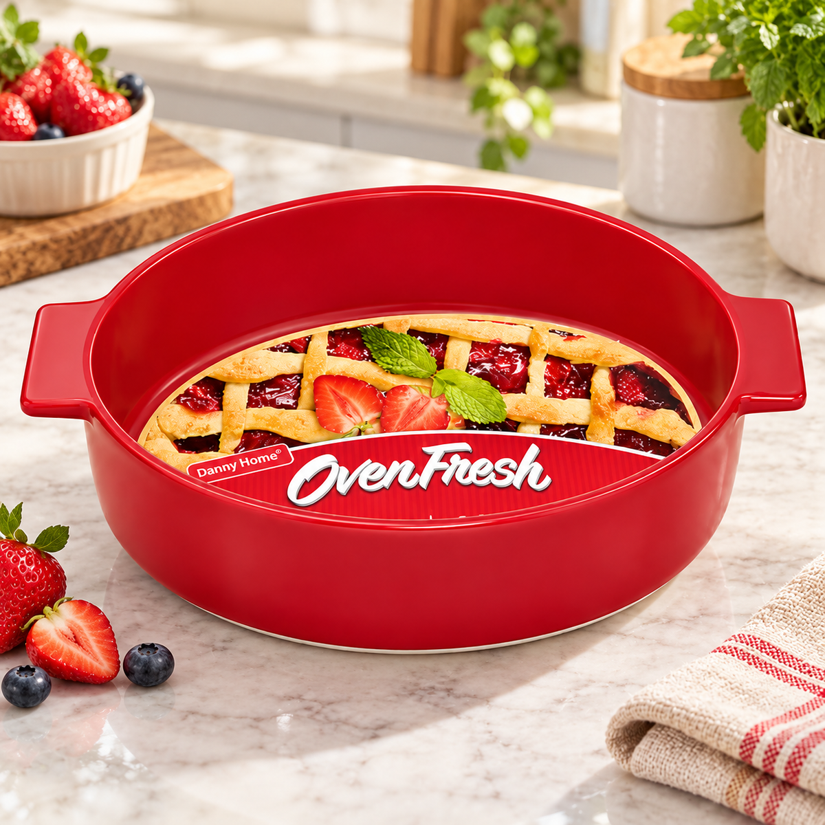 Red Ceramic Baking Dish with Handles – 10 inch